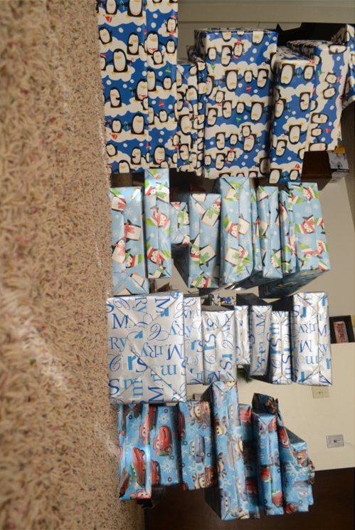 A side-view of all of the presents. (Sorry about sideways. This is the way EF's images have to be.)