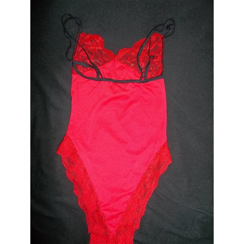 Double Spaghetti Strap Red Teddy- Back