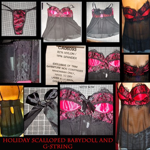 Holiday scalloped babydoll and g-string