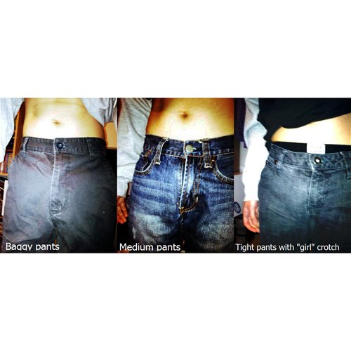 With jeans; note how packer pulls 3rd pants downward