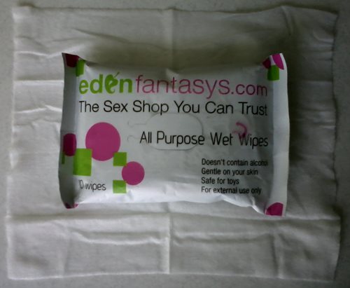Front of Package on top of one wipe to give you idea of size, wipe is 7&quot;x 8&quot;