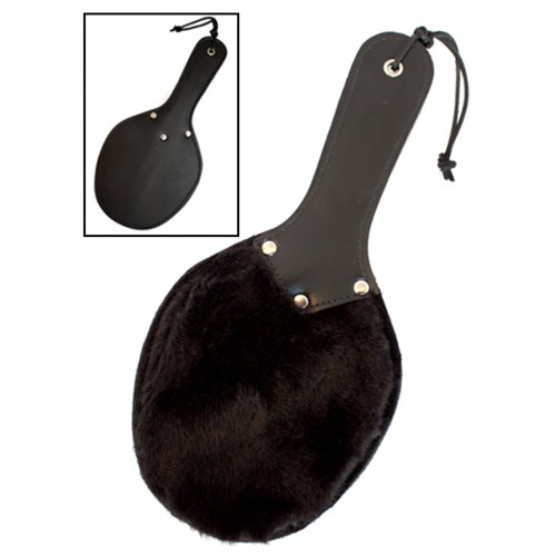 Product: Black leather and fleece paddle