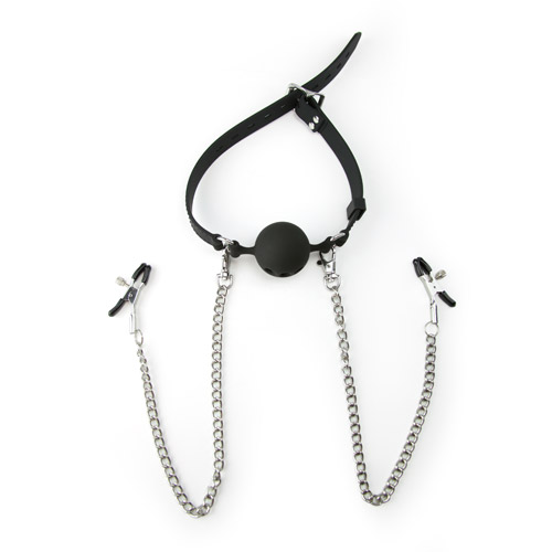Product: Silicone ball gag with nipple clamps