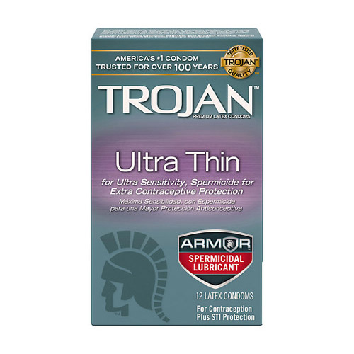 Product: Trojan sensitivity ultra thin spermicidal 12 pack