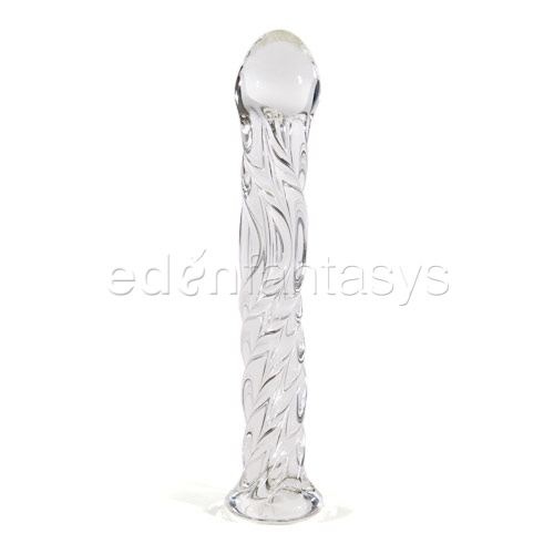 Product: Swirl ribbed glass dildo with curved G-spot head