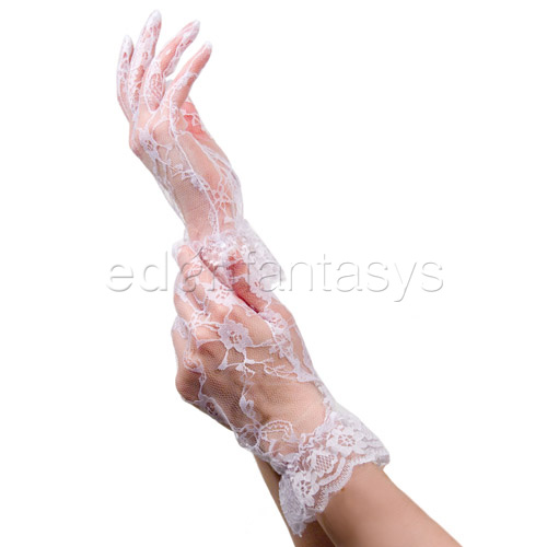 Product: Wrist length lace gloves with ruffled cuffs