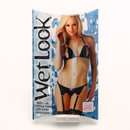 Product: Wet Look halter and crotchless panty with garter