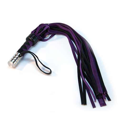 Product: Suede flogger with woven metal tip handle assorted colors
