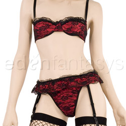 Lace overlayed satin bra and garter set View #5
