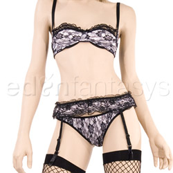 Lace overlayed satin bra and garter set View #3