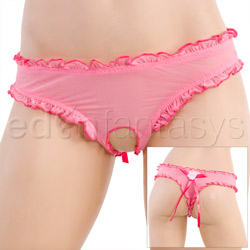 Pink ruffled crotchless thong View #1