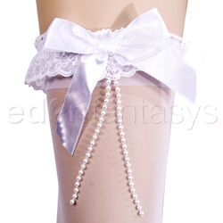 Ruffle top stockings with satin bow and pearls View #3