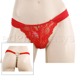 Lace and mesh thong with rhinestone hearts View #1
