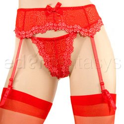 Lace bra, garter with g-string, and stocking View #3