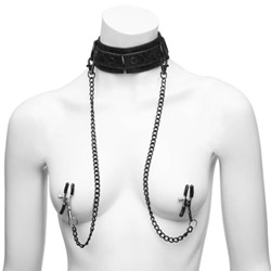 Leather collar with nipple clamps View #2
