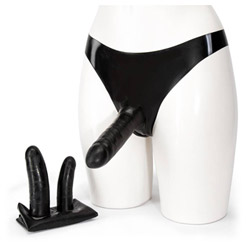 Latex triple penetrator dildo pants View #1
