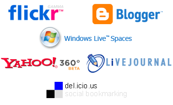 LiveJournal, Blogger, del.icio.us, yahoo logos