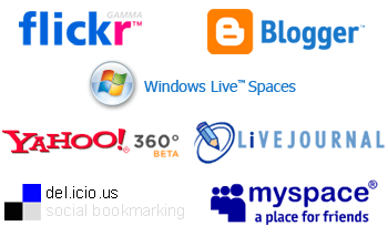 MySpace,LiveJournal,Blogger,del.icio.us,Flickr logos